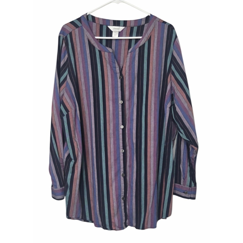 Christopher & Banks CJ Button Up Shirt Colorful Striped‎ Mandarin Collar Size 3X